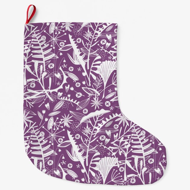 Botanisch Lila modern Großer Weihnachtsstrumpf (Vorderseite)