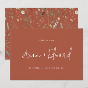 Botanisch-moderne Terrakotta auf Hochzeiten Save The Date