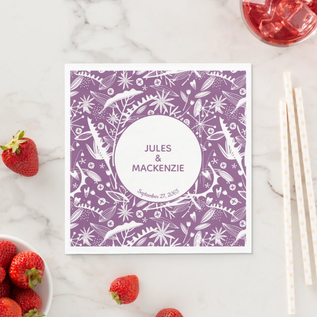 Botanisch-moderne Violettgrafik Serviette (Beispiel)