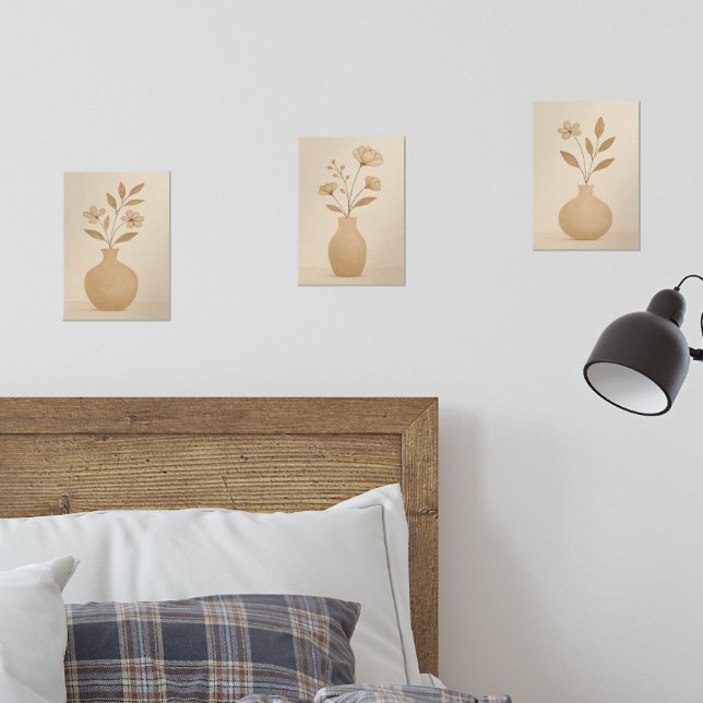 Botanisch neutrale, rustikale Minimalistische Bläs Bilderwand Sets (Schlafzimmer)