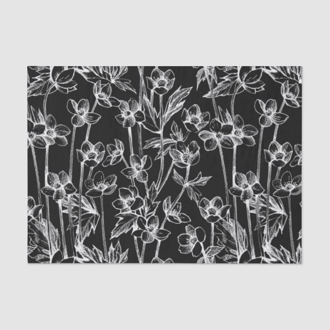 Botanisch niedlich Schwarz/Weiß Seidenpapier (Vorderseite)