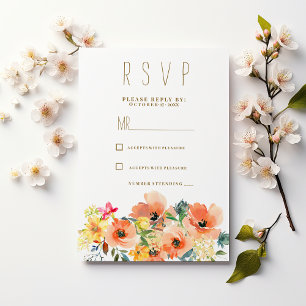 Botanisch orange gelbe pink Sommer Blumen RSVP Einladung