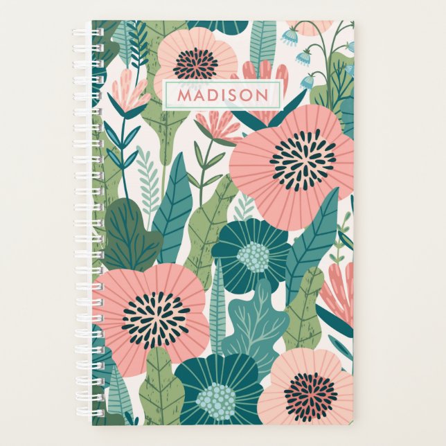 Botanisch Personalisierte Pfirsich und Pink floral Planer (Vorderseite)