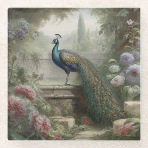 Botanisch: Pfau auf Treppen in einem englischen Ga Glasuntersetzer