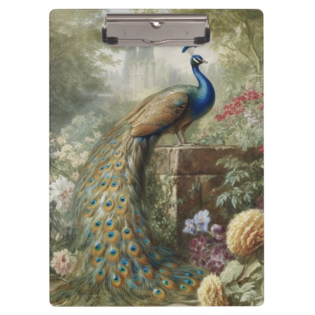 Botanisch: Pfau auf Treppen in einem englischen Ga Klemmbrett (Vorderseite)