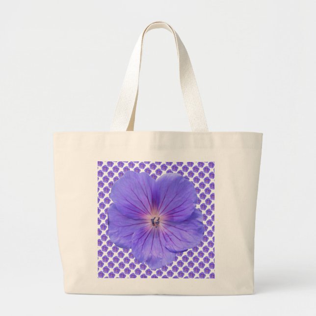 Botanisch-Romantische Blauer Geranium Jumbo Stoffbeutel (Vorne)