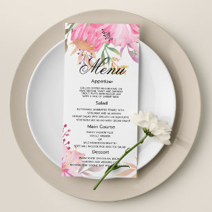 Botanisch-rosa Aquarellfarben-Blume Hochzeitsmenü Programm