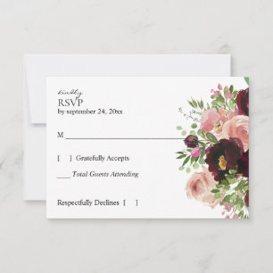 Botanisch-rosa Burgund & Blush RSVP Karte