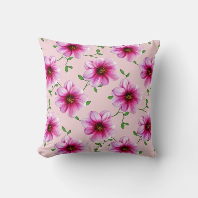 Botanisch rosa Dahlia-Blume Kissen (Vorderseite)