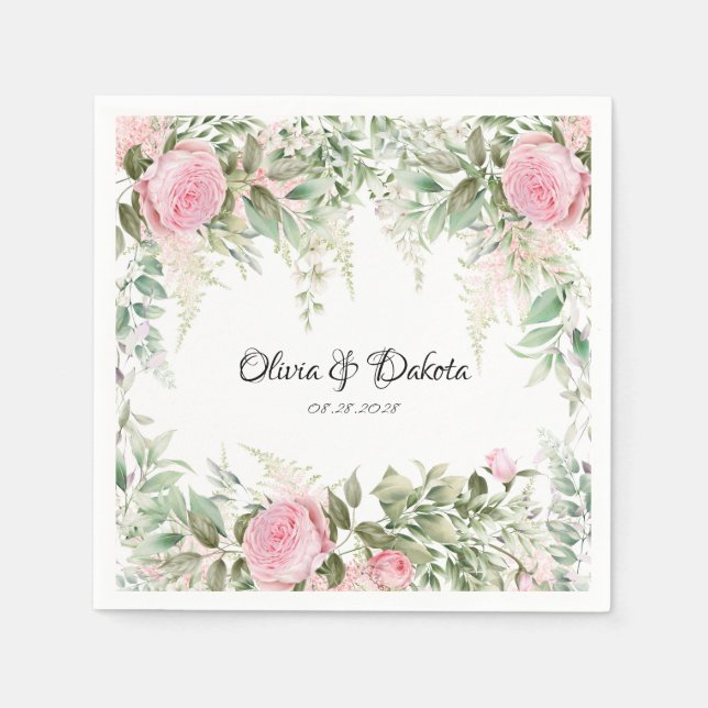 Botanisch-rosa Hochzeit in der Region Flora Serviette (Vorderseite)