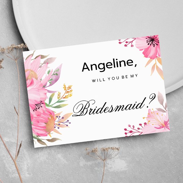Botanisch-rosa-orangefarbene Blume Einladung (Botanic pink orange watercolor flowers Bridesmaid )