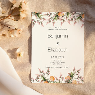 Botanisch-rosa-orangefarbene Blume Hochzeit Einladung