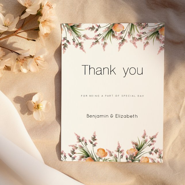 Botanisch-rosa-orangefarbene Sommergeburten Blume  Einladung (Botanical pink orange summer flowers Thank You )