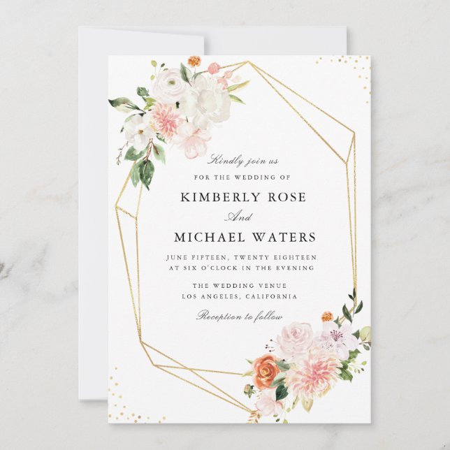 botanisch rosa Wasserfarben geometrische Hochzeit Einladung (Vorderseite)