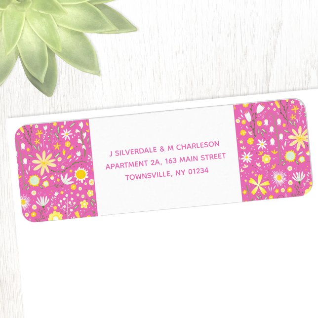 Botanisch-rosa Wildblume Rücksendeadresse (Floral pink wildflower return address label sticker with custom text)