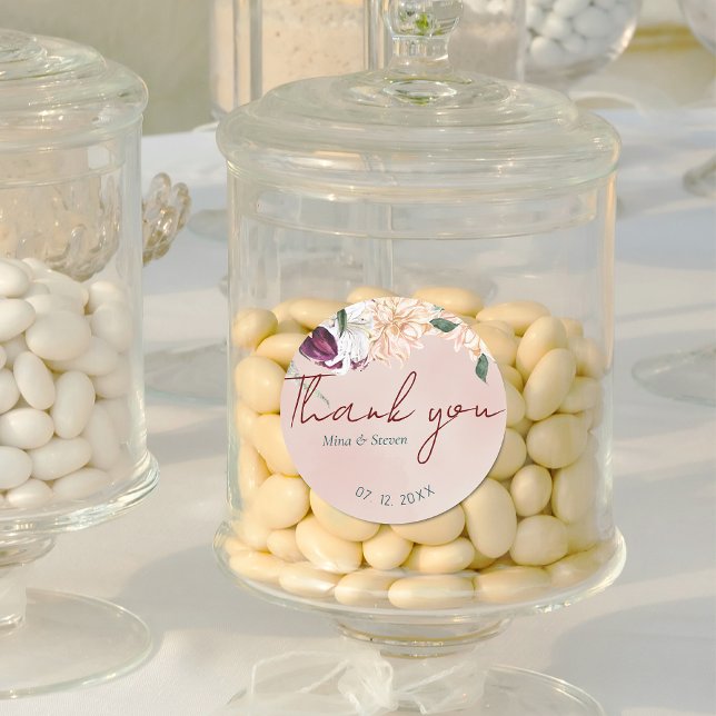 Botanisch rot-weiß florale danke Ihnen Hochzeit Runder Aufkleber (Von Creator hochgeladen)