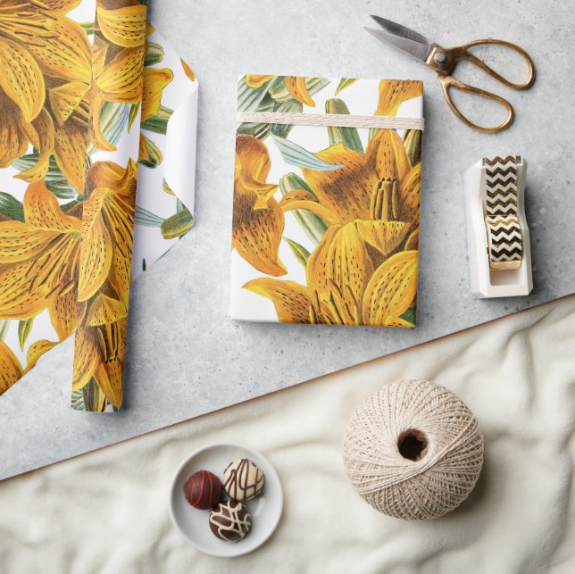 Botanisch-rustikal-orange-grüne Lilie trendy flora Geschenkpapier (Kunsthandwerk)