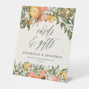 Botanisch-rustikale Citrus orange Karten Geschenke Sockelschild