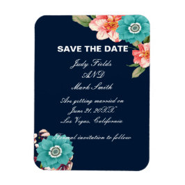 Botanisch Save the Date blau und rosa floralblau Magnet