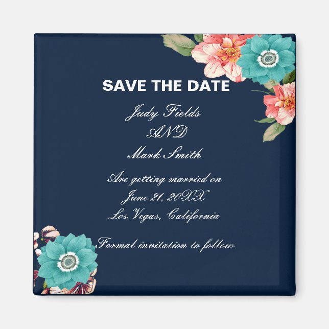 Botanisch Save the Date blau und rosa floralblau Magnet (Vorne)
