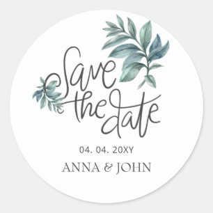 Botanisch Save the Date handgeschriebene Wasserfar Runder Aufkleber