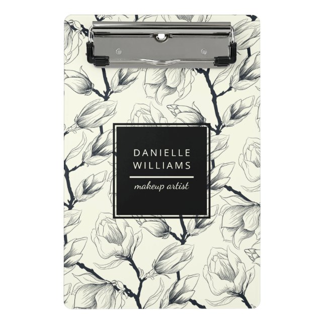 Botanisch-schwarz-weißes Magnolia Mini Klemmbrett (Vorderseite)