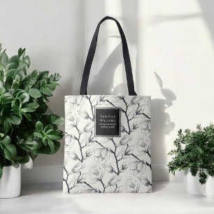 Botanisch-schwarz-weißes Magnolia Tasche
