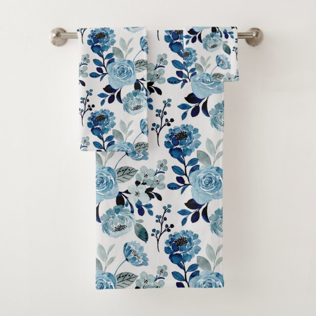 Botanisch-wasserfarbene Marine Badhandtuch Set (Insitu)