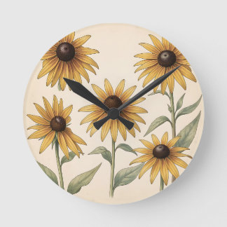 Botanische Abbildung einer altmodischen Gelben Rui Runde Wanduhr