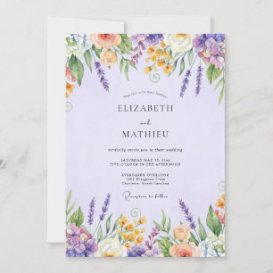 Botanische Amethyst-Wildblumen-Hochzeit Einladung
