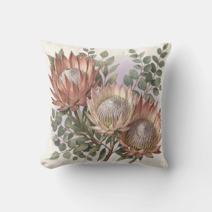 Botanische Anordnung Pink Protea Eukalyptus Kissen