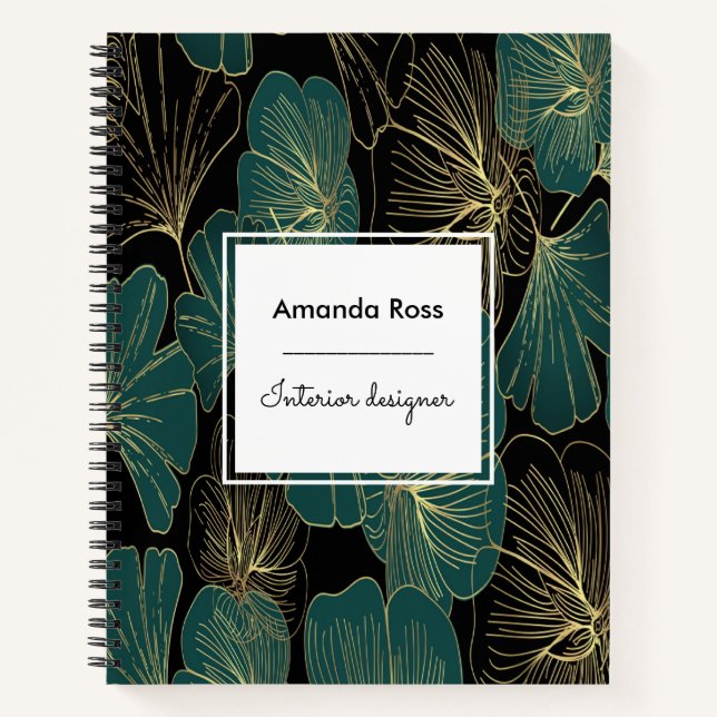 Botanische aquamarine Blume Goldakzent Notizbuch (Vorderseite)