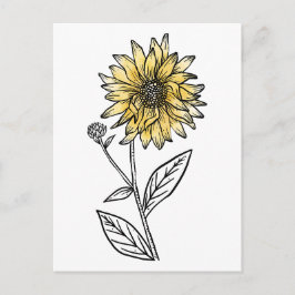 Botanische Aquarell-Ästhetik-Linienkunst-Sonnenblu Postkarte