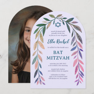 Botanische Aquarell Bar Mizwa Arch Foto Einladung
