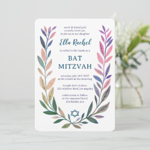Botanische Aquarell-Davidstern Bar/Bat Mizwa Einladung
