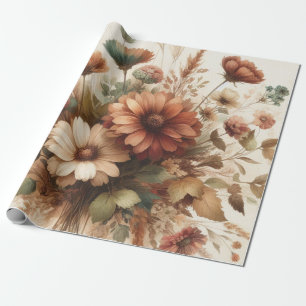 Botanische Aquarell Elegante Herbstblumen Geschenkpapier