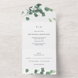Botanische Aquarell-Eukalyptus-Hochzeit zum Abreiß All In One Einladung