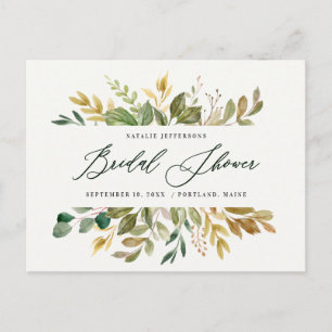 Botanische Aquarell grüne Hochzeitsdusche in Gold Postkarte