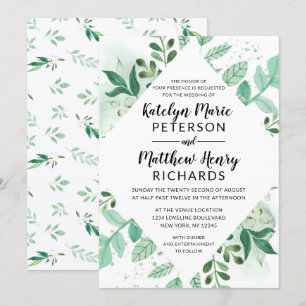 Botanische Aquarellblütenhochzeit aus frischen Blä Einladung