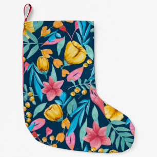 Botanische Aquarellfarbe: Blume, Blätter verzieren Kleiner Weihnachtsstrumpf