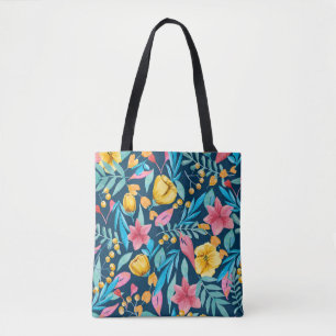 Botanische Aquarellfarbe: Blume, Blätter verzieren Tasche