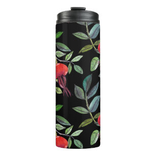 Botanische Aquarellfarbe zeichnend dogrose Muster. Thermosbecher