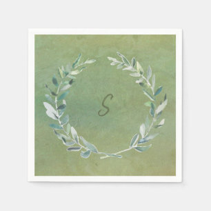 Botanische Aquarellfarben Blätter grün mit Monogra Serviette