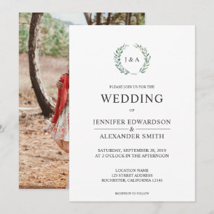 Botanische Aquarellfarben Blätter Monogramm Foto H Einladung