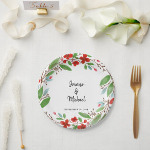 Botanische Aquarellfarben-Blume Hochzeit von Braut Pappteller