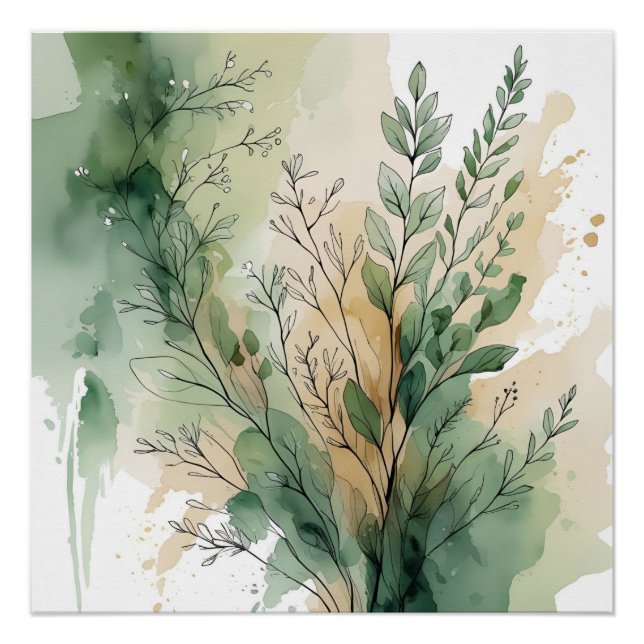 Botanische Aquarellfarben - Minimalistische Natur Poster (Vorderseite)