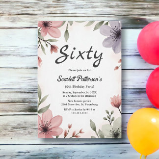 Botanische Aquarellfarben Romantik 60. Geburtstag Einladung