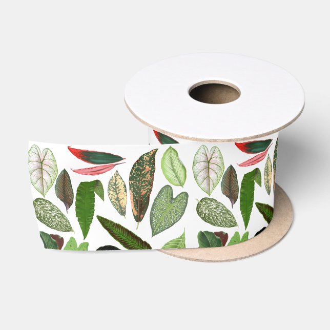 Botanische Aquarellfarben Vintage Grünflächen Blät Satinband (Spule)