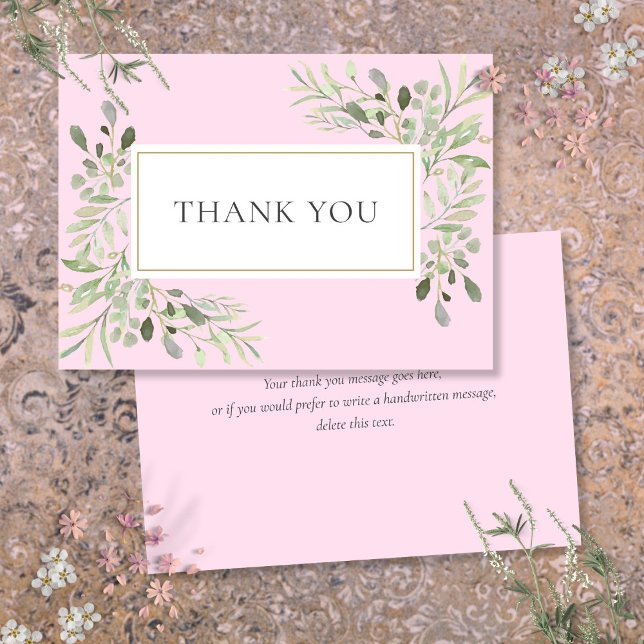 Botanische Aquarellgrüne Blumenrosa Dankeskarte (Botanical Watercolor Greenery Floral Pink Thank You Card)