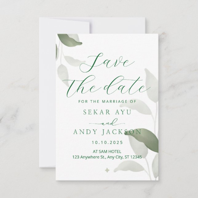 Botanische Aquarellhochzeit Save The Date (Vorderseite)